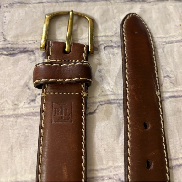 LAUREN RALPH LAUREN MENS BROWN LEATHER VINTAGE RUSTIC WITH STITCHING BELT 44 - Picture 2 of 13